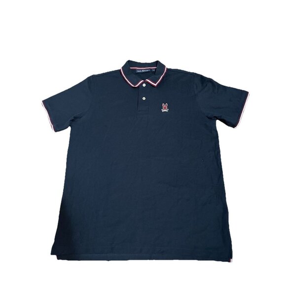 Psycho Bunny Polo Shirt Mens XL 7 Blue Sleeve Rabbit Skull Crossbones - Picture 1 of 4